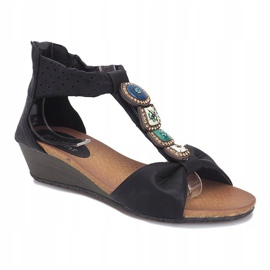 Crne Perlina sandale na klin crno 1