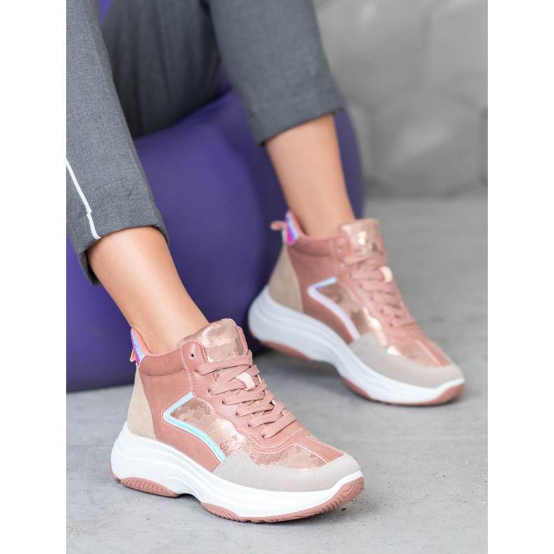 Ideal Shoes Visoke čizme na platformi ružičasta raznobojna 1