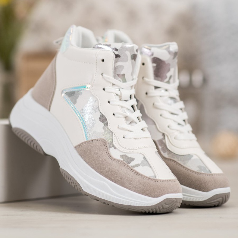 Ideal Shoes Visoke čizme na platformi bijela smeđa višebojan 1