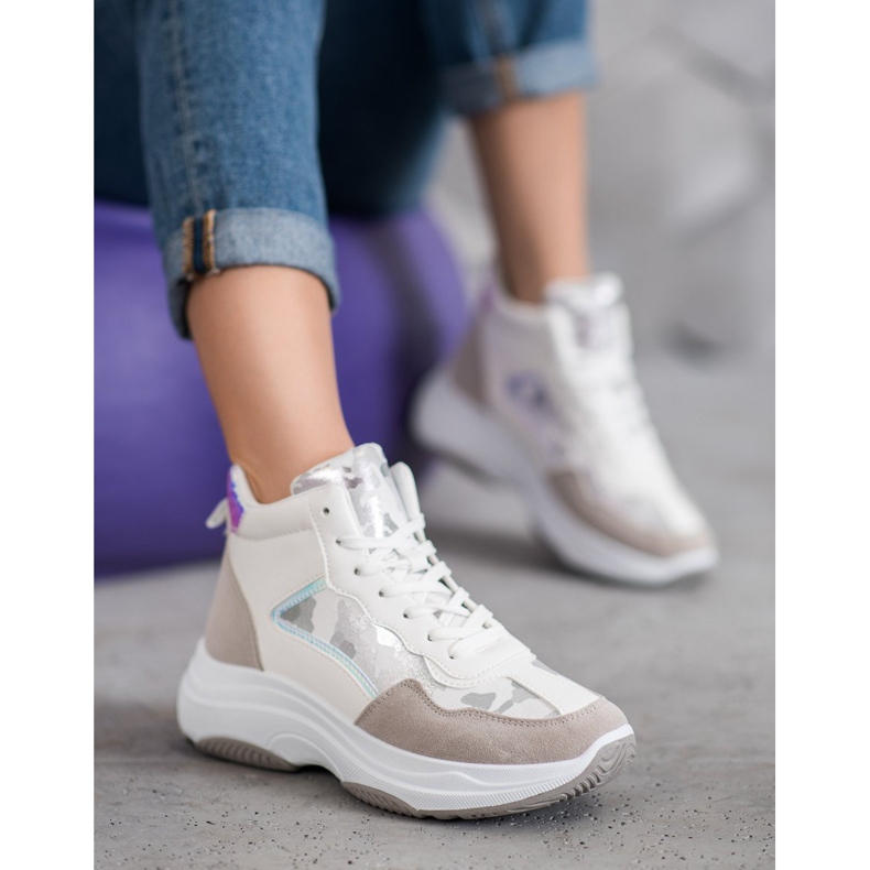 Ideal Shoes Visoke čizme na platformi bijela smeđa višebojan 2