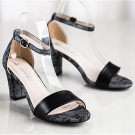 Goodin Elegantne sandale s čipkom crno 1