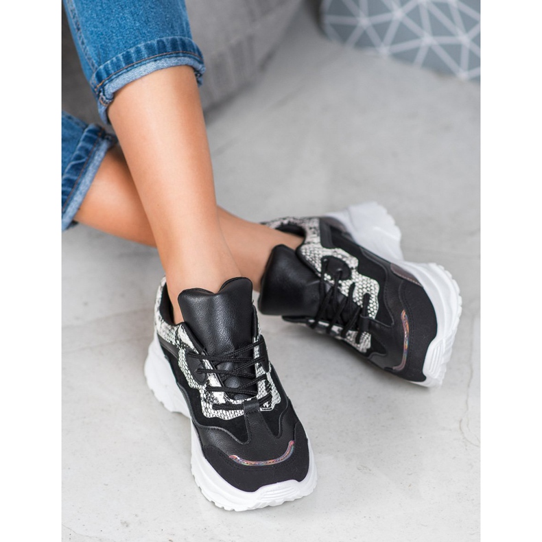 SHELOVET Vezane tenisice s eko kožom crna višebojan 1