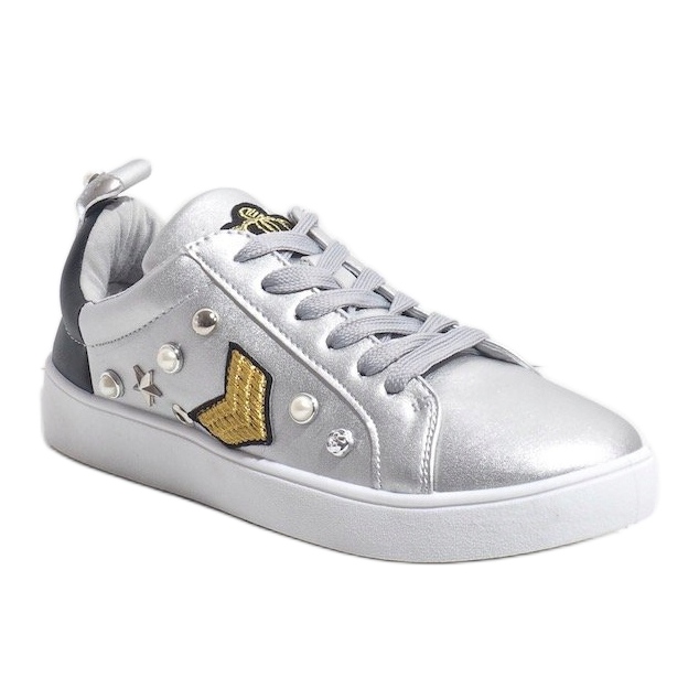 Srebrne tenisice 856-Y bogato ukrašene crna siva 1