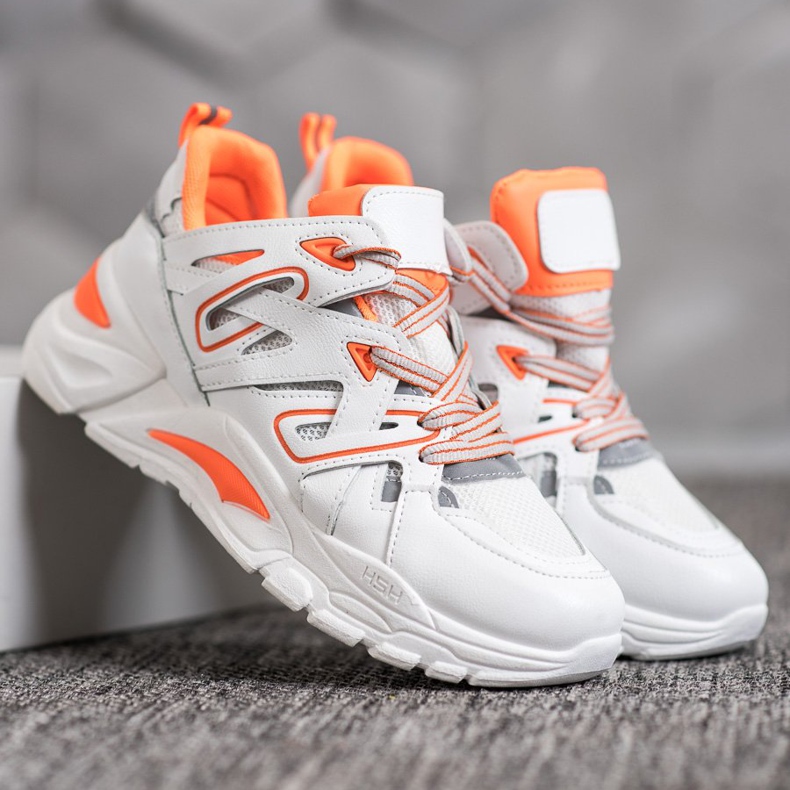 Small Swan Udobne tenisice od eko kože bijela narančasta 1