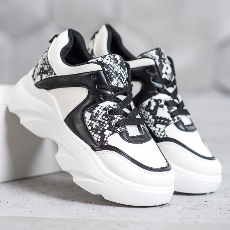 Weide Modne tenisice od eko kože bijela crno 2