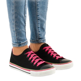 Crne klasične niske tenisice W03 crno zelena 1