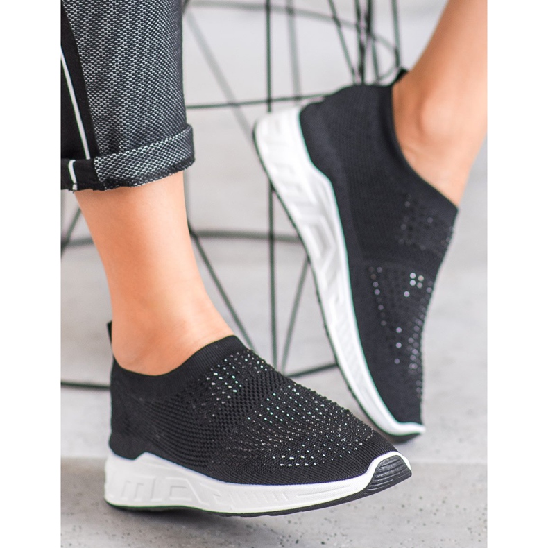 SHELOVET Klizne cipele s kristalima crna 2