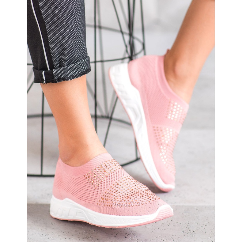 SHELOVET Klizne cipele s kristalima ružičasta 2