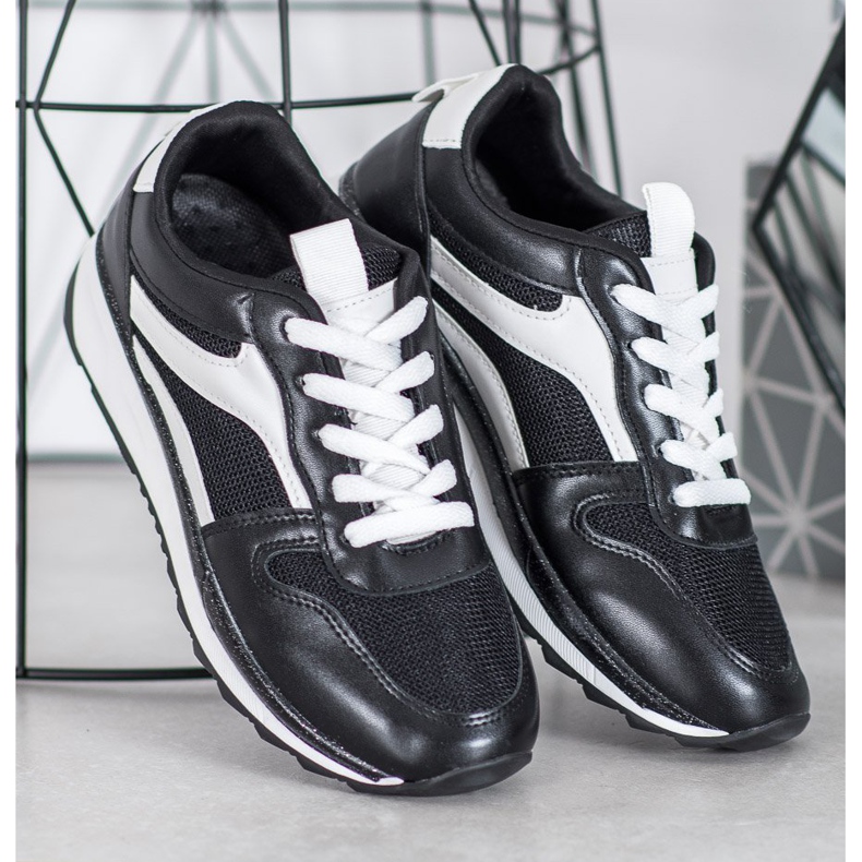 SHELOVET Vezane crne cipele bijela crna 1