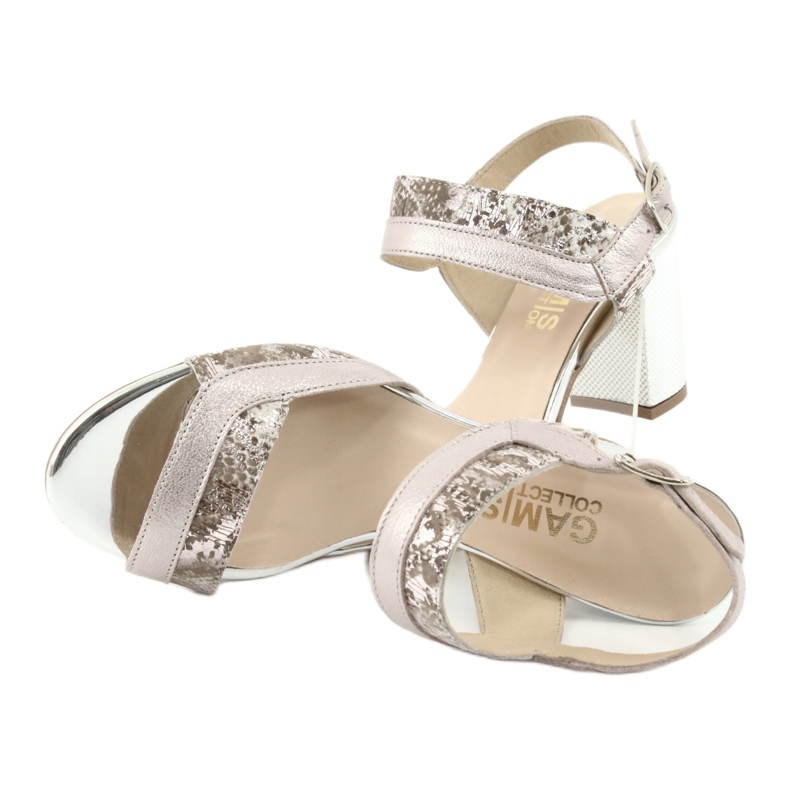 Sandale na stupu Gamis 3942 bež ružičasta srebro 5