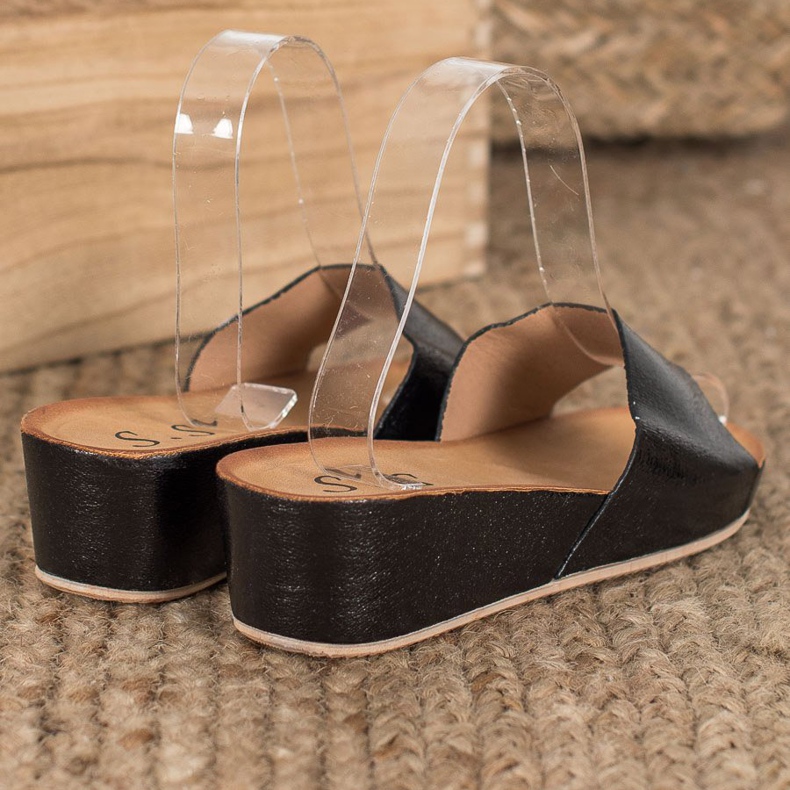 SHELOVET Elegantne papuče na klin crna 1