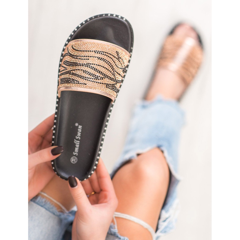 SHELOVET Modne papuče s kubnim cirkonijem smeđa žuta boja 2