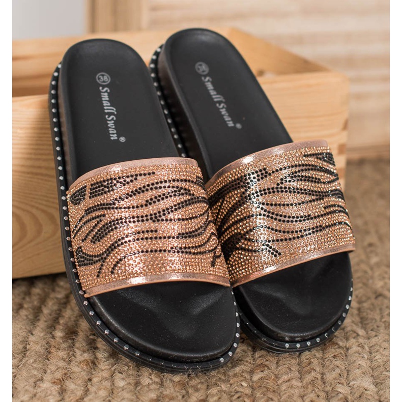 SHELOVET Modne papuče s kubnim cirkonijem smeđa žuta boja 1