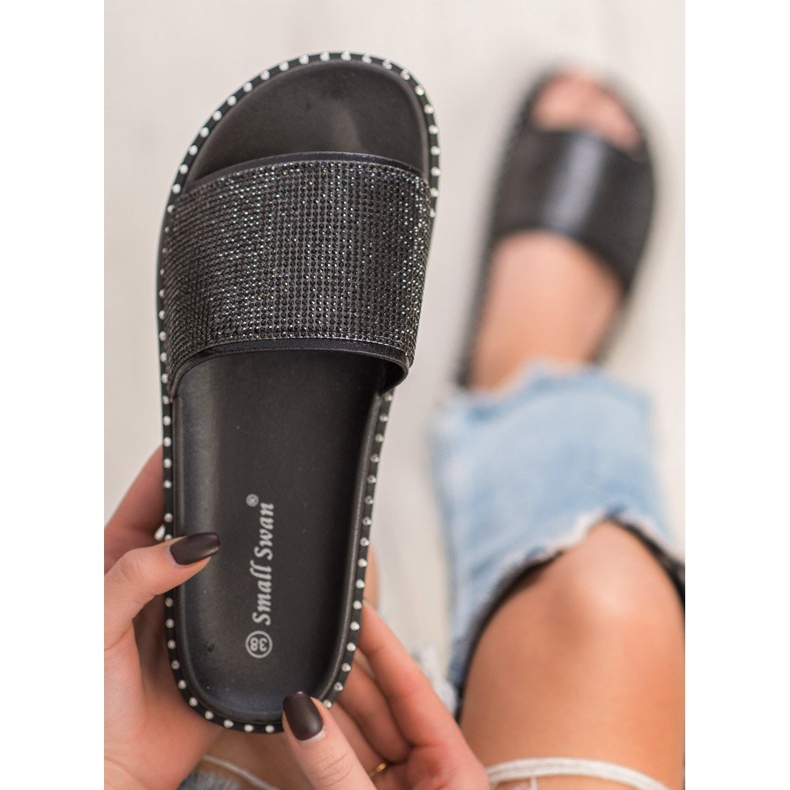 SHELOVET Modne papuče s kubnim cirkonijem crno 1