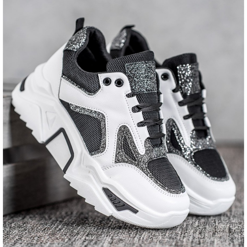 Seastar Modne tenisice sa sjajem bijela crna 1