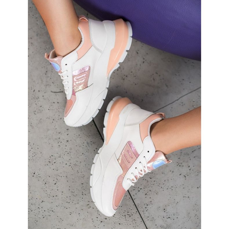 SHELOVET Modne tenisice od eko kože bijela ružičasta raznobojna 2