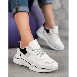 SHELOVET Tenisice na platformi sa sjajem bijela crno 1