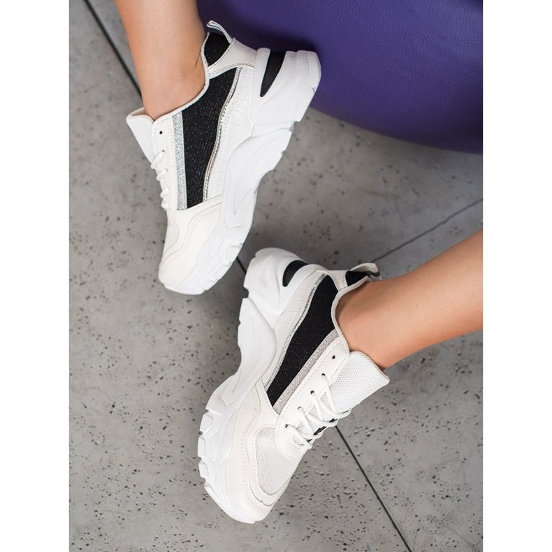 SHELOVET Elegantne tenisice sa sjajem bijela crna 1