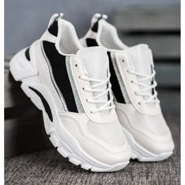 SHELOVET Elegantne tenisice sa sjajem bijela crna 2