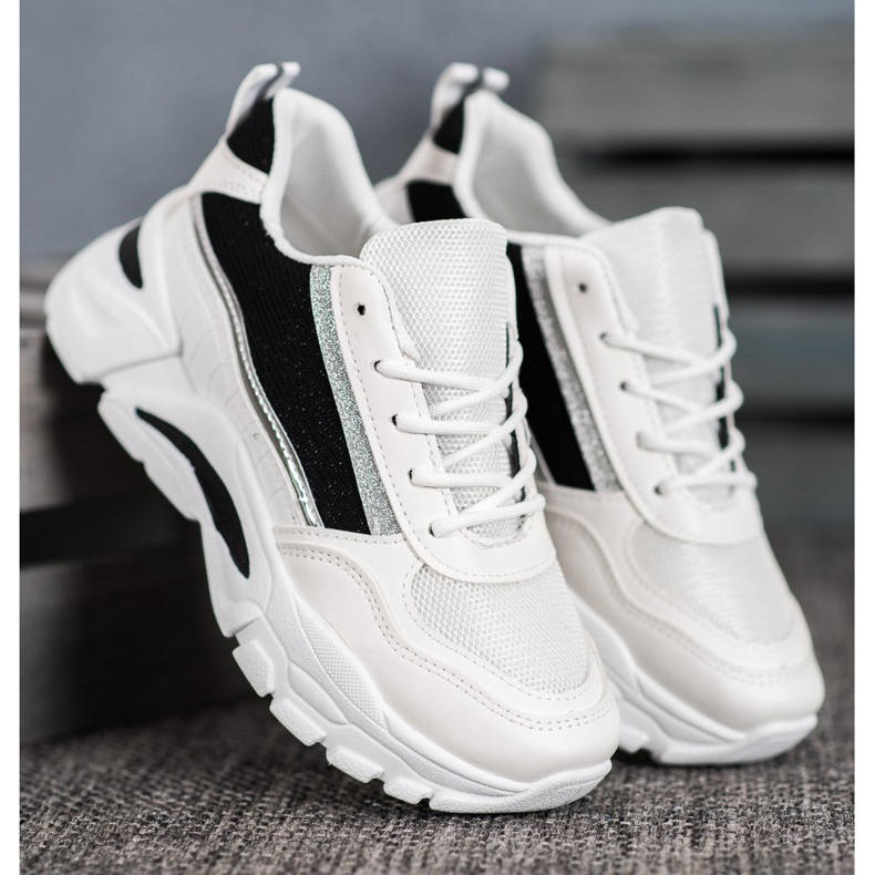 SHELOVET Elegantne tenisice sa sjajem bijela crno 2