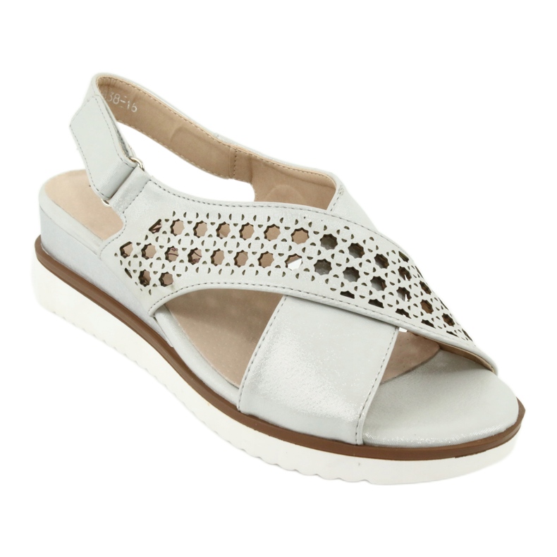 M.Daszyński Srebrne sandale na klin Daszyński 1838 siva 1