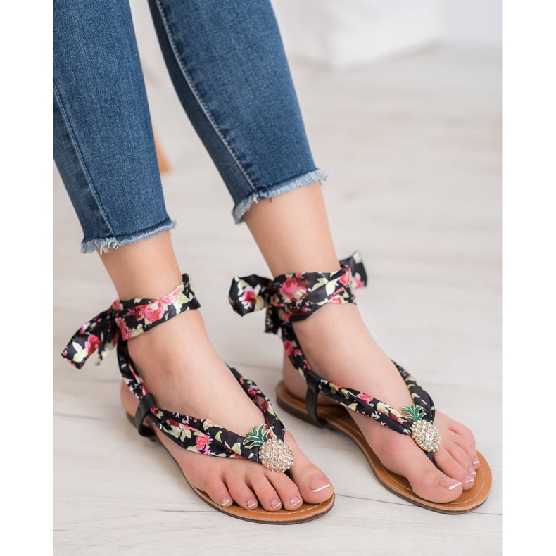 SHELOVET Vezane sandale s ananasom crno raznobojna 2