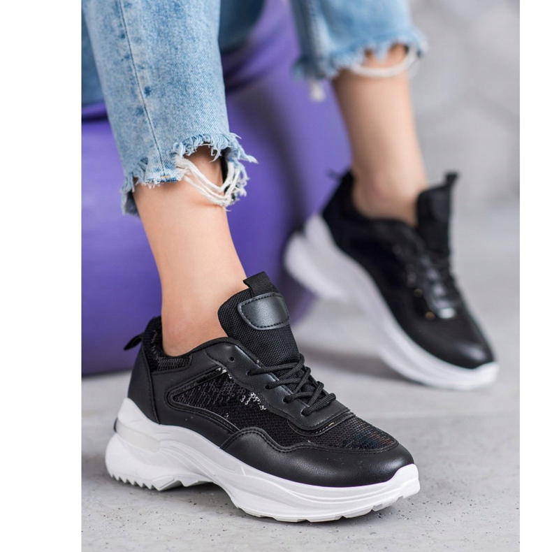 SHELOVET Modne tenisice sa šljokicama crno 2