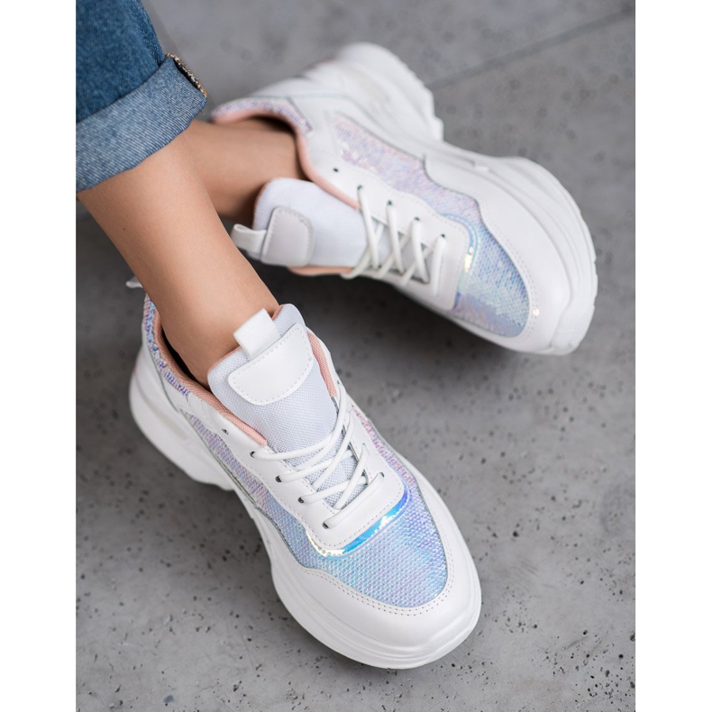 SHELOVET Modne tenisice sa šljokicama bijela 1