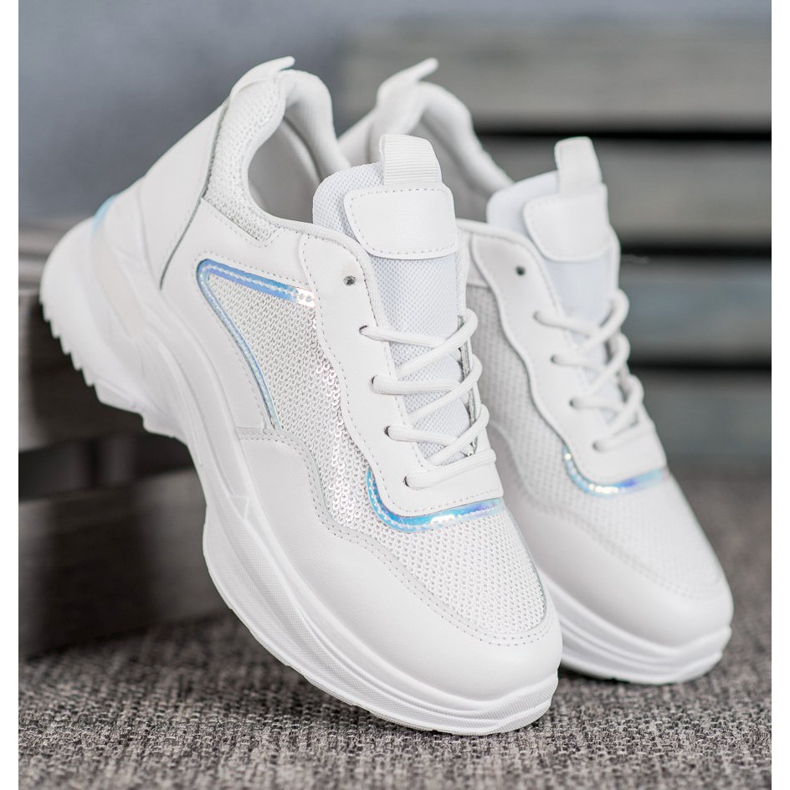 SHELOVET Modne tenisice sa šljokicama bijela 2