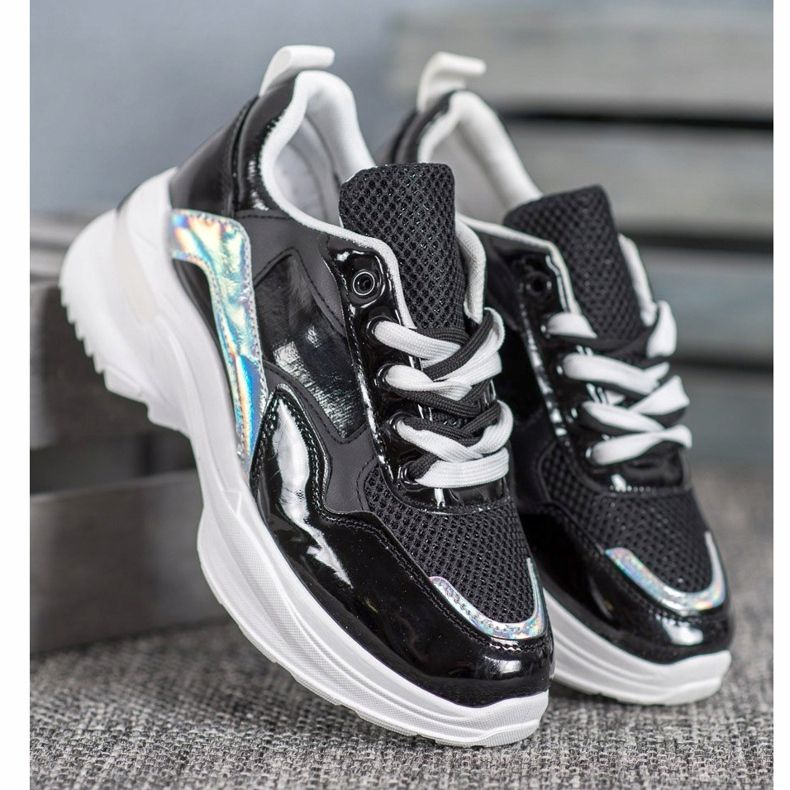 SHELOVET Elegantne tenisice od eko kože crno 1