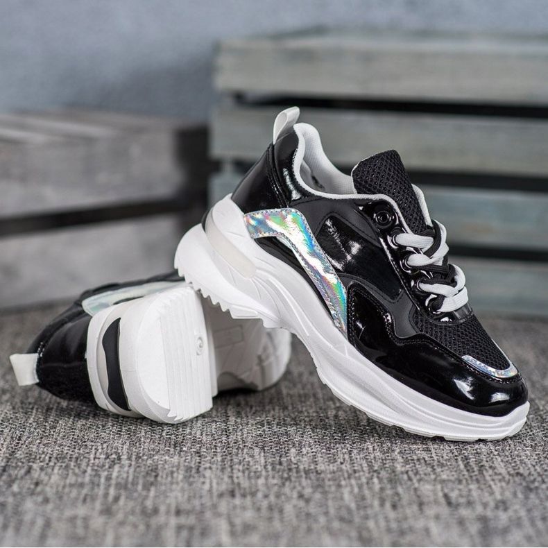 SHELOVET Elegantne tenisice od eko kože crno 2