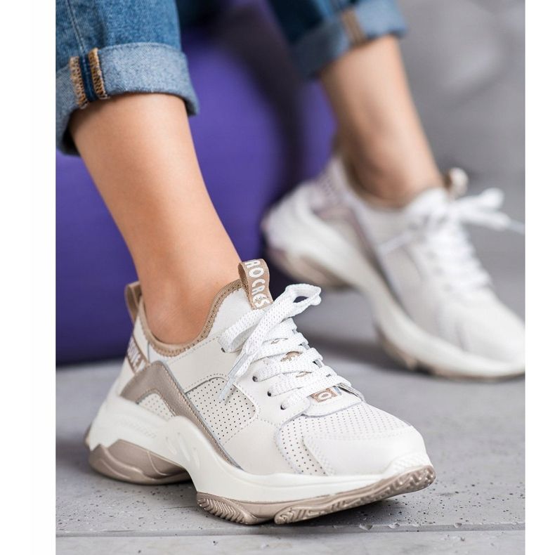 Goodin Ažurne kožne tenisice bijela žuta boja 1