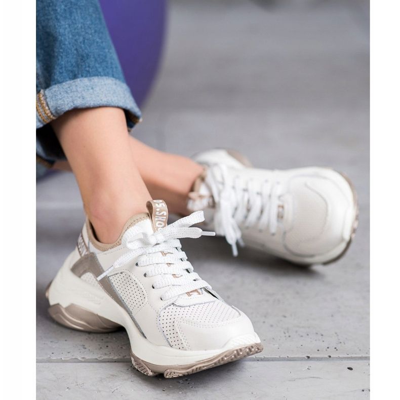 Goodin Ažurne kožne tenisice bijela žuta boja 2