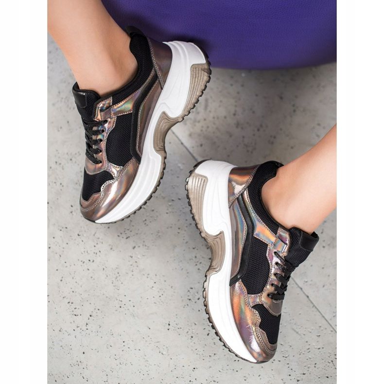 SHELOVET Modne tenisice s Holo efektom smeđa crno 1