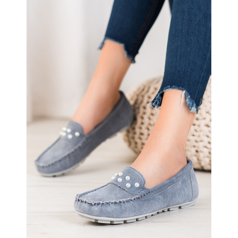 Filippo Kožne mokasine s biserima siva 1