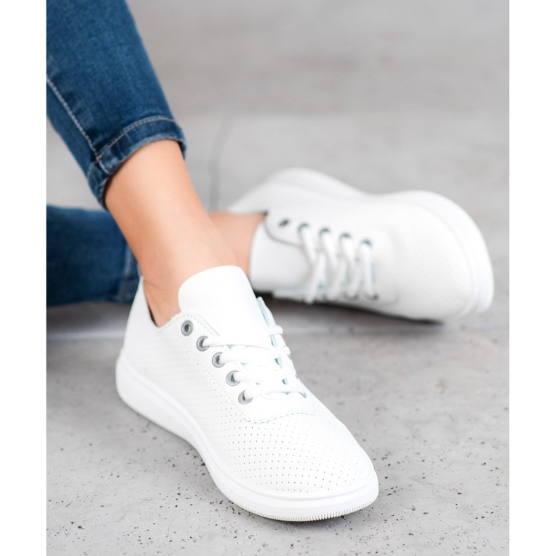 SHELOVET Ažurne tenisice s eko kožom bijela siva 1