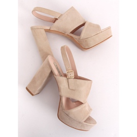 Sandale na post bež 9R02 Bež smeđa zelena 1