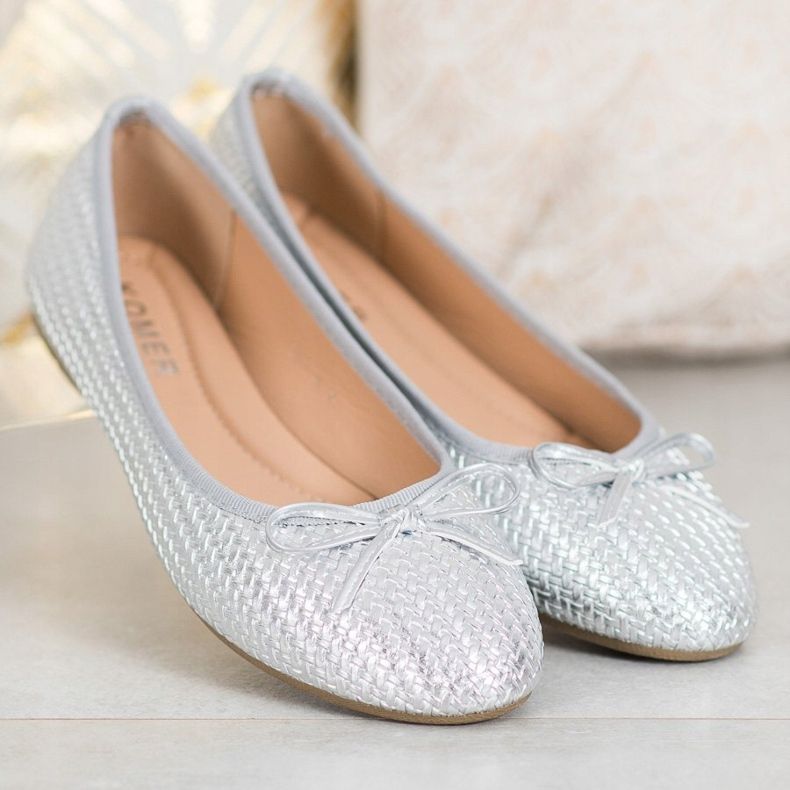 SHELOVET Pletene srebrne balerinke srebro 2