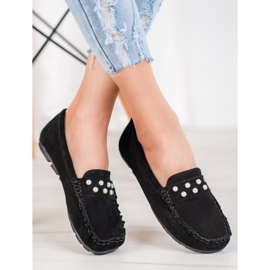 Filippo Kožne mokasine s biserima crna 2