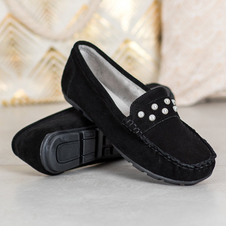 Filippo Kožne mokasine s biserima crna 1