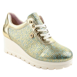 Zlatne trendi tenisice na klin JFL663-5 zlatni 1