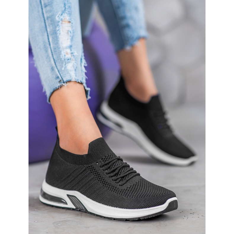 SHELOVET Crne tekstilne cipele na platformi crno 1