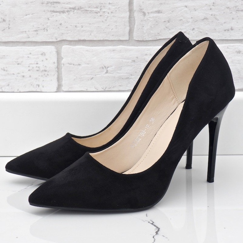 Crne klasične štikle od eko-antilopa YJS82188 crno 2