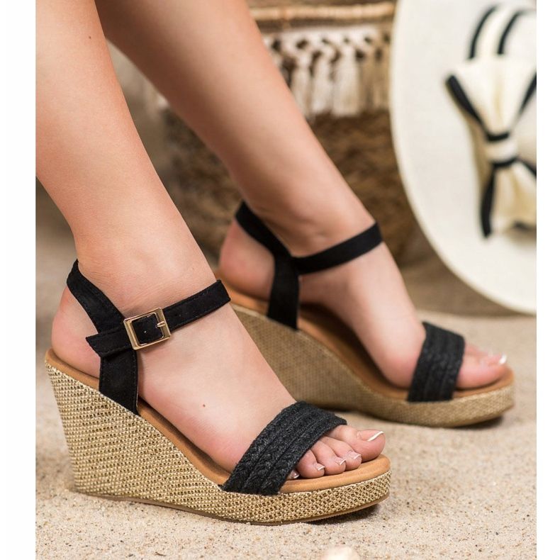 SHELOVET Elegantne sandale na klin crna 1