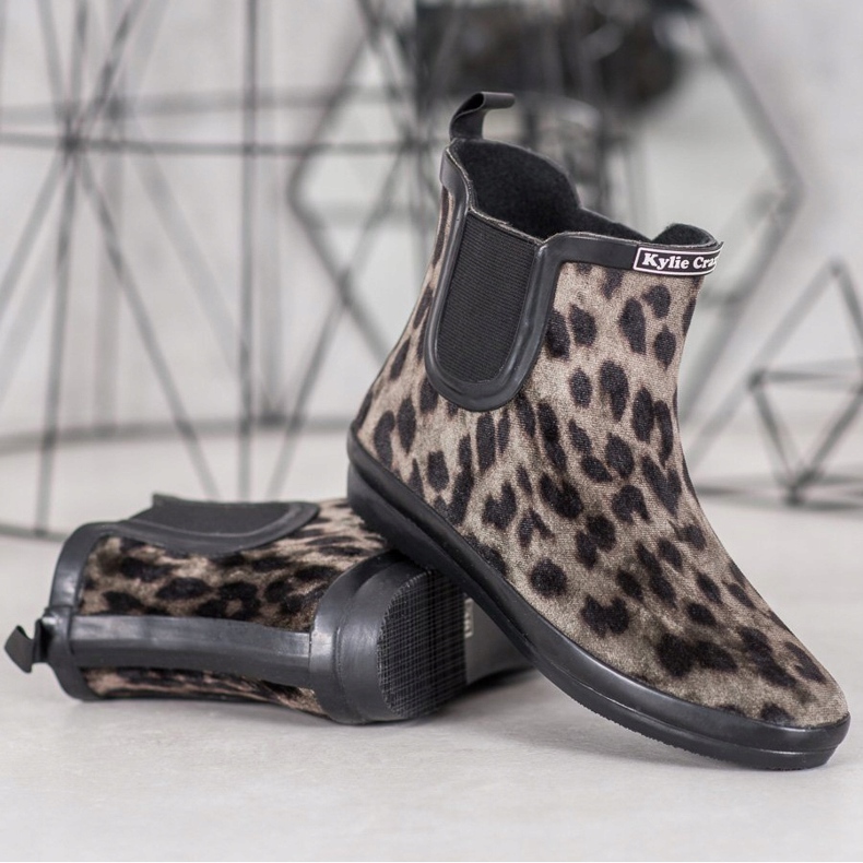 Kylie Leatherard Print Suede Wellies bež crna 1