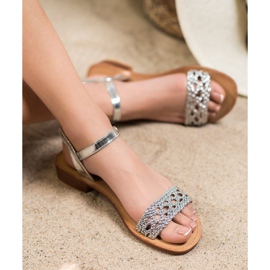 Small Swan Elegantne pletene sandale siva 1