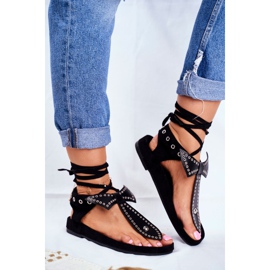 Lu Boo ženske crne vezane sandale Japanska Mara crna 1