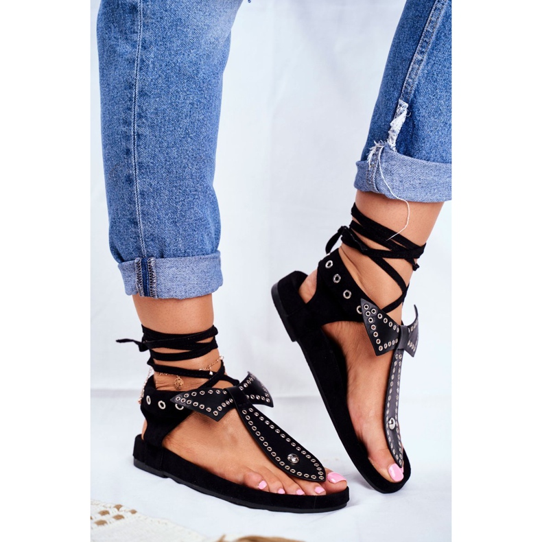 Lu Boo ženske crne vezane sandale Japanska Mara crna 1