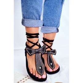 Lu Boo ženske crne vezane sandale Japanska Mara crna 2