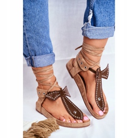 Lu Boo ženske smeđe vezane sandale Japanska Mara smeđa 2